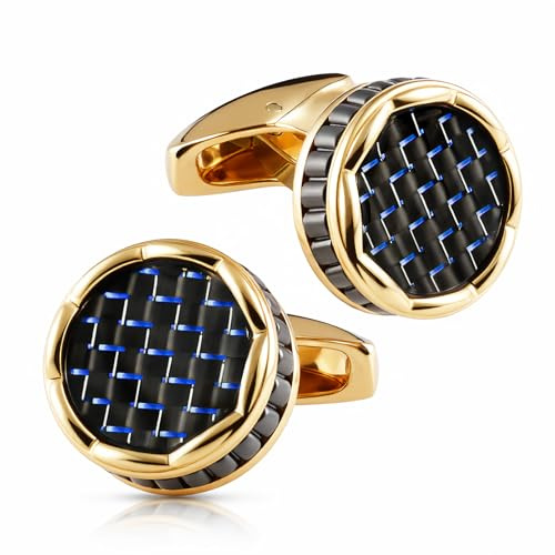 Gemelos para hombre, gemelos clásicos para hombre, con caja de regalo, accesorios de camisa de esmoquin, accesorios para bodas, novios, negocios, oro, oro rosa, diameter 0.69 Inch, Cobre, No es una