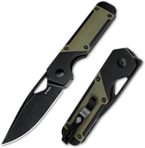 Kizer Mini navaja de bolsillo, 2.82'' D2 cuchillo de hoja plegable, negro y verde G10 mango pequeño cuchillo EDC con clip de bolsillo, camping cuchillo para hombres mujeres V3634SM1