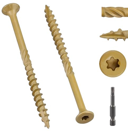 50 Pack #9 x 3 Yellow Deck Screws Wood Screws with Star/Torx Drive, Rust Resistant Epoxy Coated, Heavy Duty Structural Wood Screws with Quick Self Tapping Point, Torx Bit Included