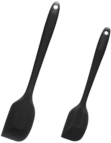 2 Pezzi Spatola in Silicone, Spatole in Gomma Antiaderente Resistente al Calore, Spatole da Forno di Grado Alimentare, Utensili da Cucina per Cuocere, Cucinare e Mescolare, Senza BPA, Nero