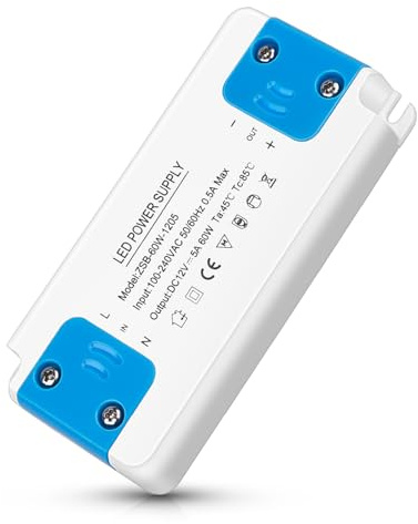 Transformador 240V a 12V 60W 5A, Fuente de Alimentación de CA a CC, Driver LED de Baja Tensión, Entrad 100-240V, Salida DC 12V, Alimentación Driver para Tira LEDs, LED G4 GU4 GU5.3 MR11 MR16