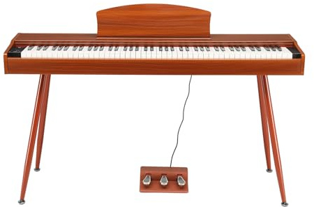 LALAHO E-Piano 88 Tasten Gewichteten, Klavier Digital Piano für Anfänger, Keyboard Piano mit 3 Pedal Einheit, Vierbeinständer, Doppel-Bluetooth, Stereolautsprechern, Rotbraun
