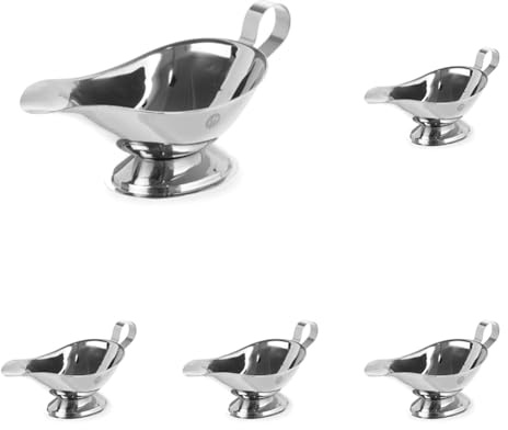 HENDI Saucière, 280 ml, avec base, petit récipient bol pot à sauce, saucière avec bec verseur, 200x100x(H)105mm, acier inoxydable (Lot de 5)