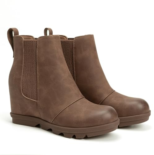 Athlefit Damen Wedge Boots Bequeme Ankle Wedge Booties, Dunkelbraun, 42 EU