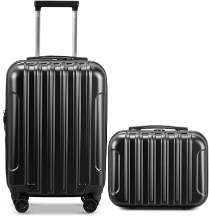LEADZM Set de 2 Valises de Voyage avec Vanity Case, Valise Grande Taille, Valise Cabine, Set de Bagage pour Voyage, ABS+PC avec roulettes Pivotantes 360°, Design dégradé - Noir