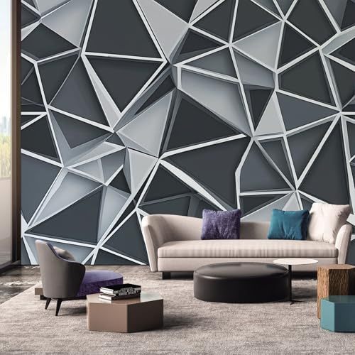 3D Grey Geometric Mural Wallpaper, Abstract Triangle Wallpaper for Bedroom, Living Room, TV Backdrop, Office, Hotel Wall Background Decoration Non-Woven Wall Paper 150 X 105 cm (WxH) G4H144