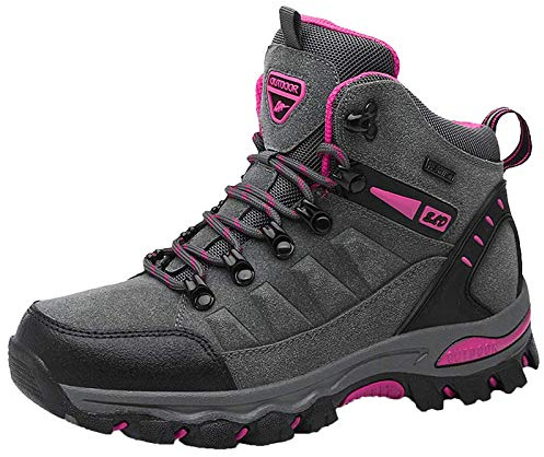 Chaussures de randonnée femmes imperméables coupe large baskets de trekking semelle épaisse confortables antidérapantes durables légères chaussures de marche sports de plein air, gris, 39 EU