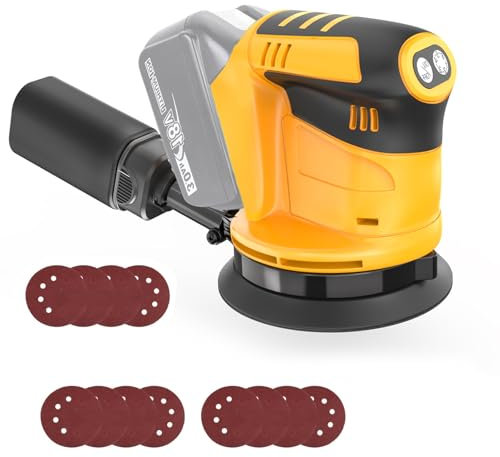 Cordless Random Orbital Sander 125mm, Compatible with Dewalt 20V Battery,with 12PCs Sanding Sheets, 3 Variable Speeds (7000-15000 RPM), Perfect for Wood and Steel (No Battery)