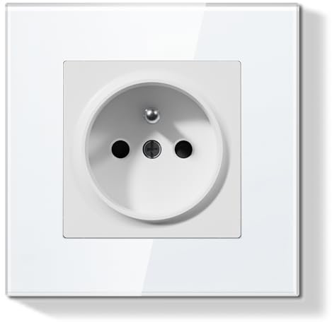 BSEEDLIFE Prise Murale,Normes Françaises Prise Electrique Encastrable,Facile à Installer,Panneau en Verre Cristal,1 Gang 86 * 86mm,Blanc
