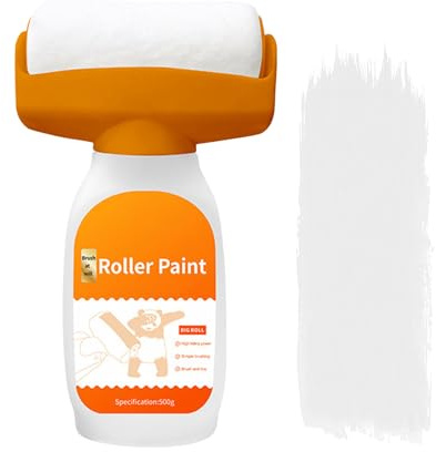 Wall Repair Roller Paint, 500g, 21x8.5x3cm, Refillable Paint Roller Brush, Portable Fast Drying Wall Repair Cream, for Furniture Living Room Door Bathroom Indoor Bathtub
