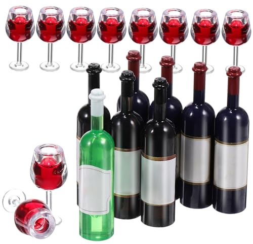 Zerodeko Mini Verres à Vin Rouge Miniatures Et Bouteilles Miniatures en Plastique Rigide Ensemble De 10 Gobelets Et 8 Bouteilles Décor Maison De Poupée Accessoires pour Jeux De Rôle