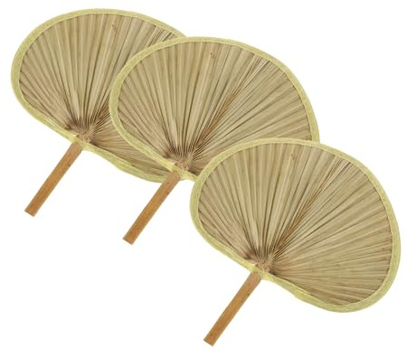 Parliky 3 Pezzi Ventagli Estivi Handmade in Foglia Palma Verde da Ventagli Artigianali per Rinfrescare e Decorare Eleganti e Leggeri per Uso e Casa