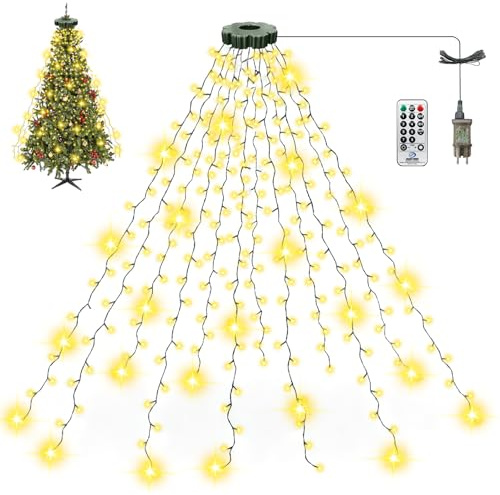 SonPen 240 LED Lichterkette Weihnachtsbaum mit Ring, 2 Meter Christbaumbeleuchtung mit 12 Zweigen, 8 Modi+Timer+Speicher, IP65 Wasserdicht Tannenbaum Lichterkette für Weihnachtsdeko Außen/Innen