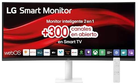 LG 34U601SA-W, Smart Monitor, 34, Pantalla WQHD, 3440x1440, Panel VA, (21:9), webOS24, 300 nits, Mando Incluido, Inclinación, Blanco