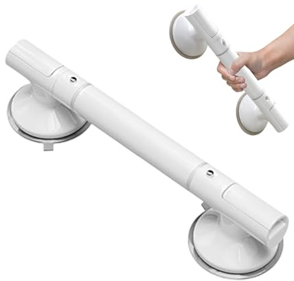 Barre d'appui à ventouse – Poignée de 45 x 9,5 x 8 cm, rail blanc, support de sécurité durable | Main courante de douche sans perçage pour aider l'équilibre pour les personnes âgées