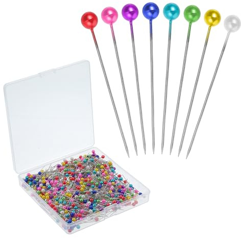 Grevosea 600 Stück Bunte Stecknadeln mit Kopf Glaskopfnadeln 40mm Edelstahl Stecknadeln Nähstifte Glaskugel Bunte Runde Mehrfarbig Stecknadeln nadeln für Nähen Quilten Und Handwerk Schmuck Making