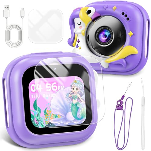 Kids Camera Kids Smart Camera Toys with Dual Camera Children’s Camera with Learning Games Digital Video Camera for Toddler Christmas Birthday Gifts for Girls Ages 3-12 (Purple)