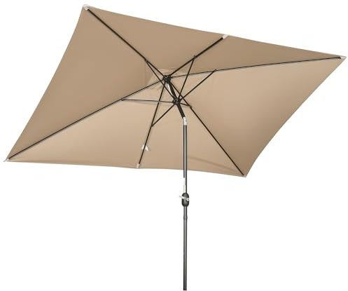 Outsunny Parasol de jardin Parasol droit inclinable rectangulaire aluminium polyester haute densité 3 x 2 m Kaki