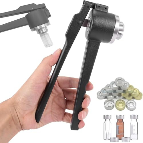 Crimpadora de viales de 13 mm/15 mm/20 mm, crimpadora manual de viales de acero inoxidable, para plástico de aluminio/aluminio completo, velocidad de producción de 20-30 botellas/minuto
