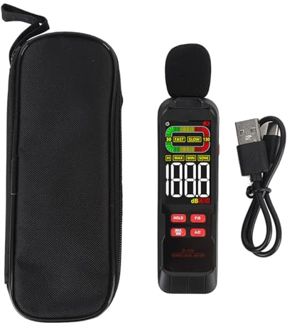 Fonometro portatile con velocità di risposta rapida e lenta - Tester di decibel di rumore con display LCD a colori e ponderazione CA, precisione di 1,5 dB per cantieri domestici e