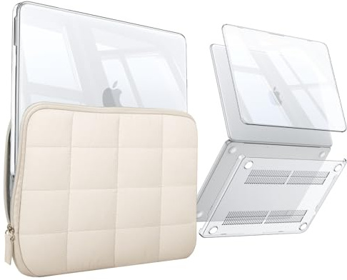 Fintie (2 i 1) fodral och fodral för MacBook Neo 13 tum 2026 A18 Pro, beige | För modell A3404, tunt hårt skal och lätt mjuk påse