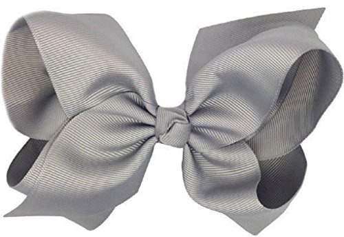 AKA 6 Big Bow Hairpins Hair Clips for Children Kids Girls Hair Handmade Alligator Clips Accessories (Grey)