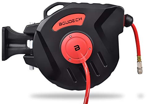 Manguera de aire comprimido | Carrete de manguera | Incluye soporte para la pared | 20 m | Incluye accesorios | Giro de 180º