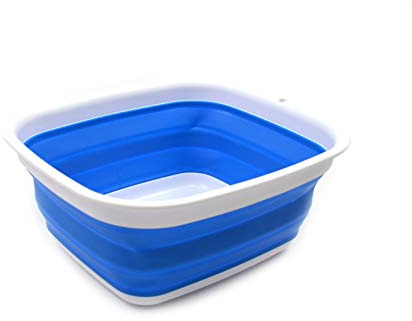 SAMMART 7.7L Collapsible Tub - Foldable Dish Tub - Portable Washing Basin - Space Saving Plastic Washtub (Blue)