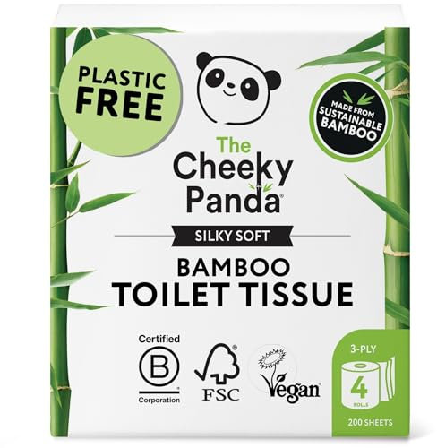 The Cheeky Panda Bamboo Toilet Paper – 4 Rolls of Toilet Paper | Plastic Free Packaging and Sustainable Toilet Tissue | 100% Compostable