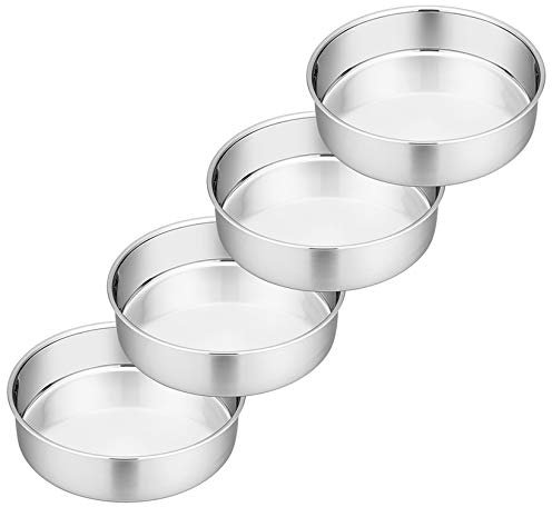 P&P CHEF Cake Pan Set of 4, Stainless Steel Baking Round Cake Pans Tins Bakeware for Birthday Wedding, Leak-proof & Easy Clean, Mirror Finish & Easy Releasing, 6 Inch