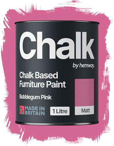 Hemway Chalk Based Furniture Paint, Bubblegum Pink 1L, Matt Finish | Shabby Chic, Chalk Paint Furniture & Walls, Quick Dry & 1 Coat