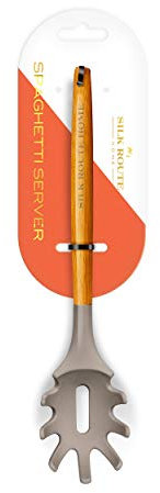Silk Route Home's Acacia Wood & Silicone Spaghetti Server Kitchen Utensil