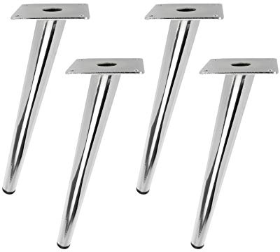 Geesatis Oblique Silver Metal Legs - Height 250 mm / 10 inch, Chrome, Solid, 4 Pack with Mounting Screws | Heavy Duty Furniture Legs, Round Solid Iron Tapered Legs for Nightstand, Table, Desk with Screws,1000 lbs Capacity