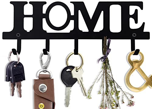 Schlüsselhaken Home Wand-Schlüsselanhänger 5 Haken, dekorativ, einfache Montage, legierter Stahl,schwarz, Schlüsselhalter für Wandhaken Dekor,Schlüsselhalter Organizer Aufhänger 9.2 X 25 CM