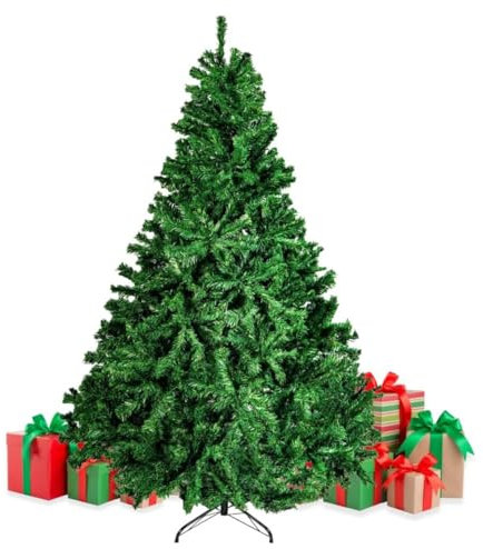 Árbol de Navidad Artificial Muy frondoso de 180 cm y 1140 Ramas. Pino de Navidad PVC Color Verde Intenso con Ramas Plegables ignífugas y Soporte de pie