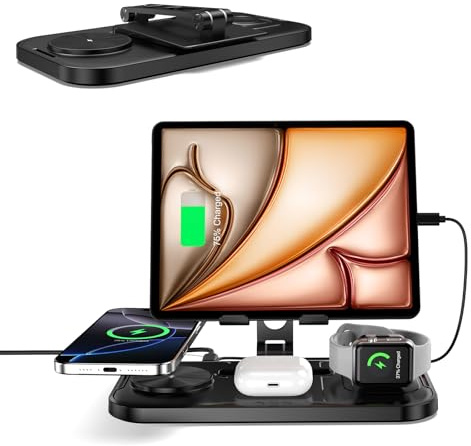 4 in 1 Wireless Charging Station for Apple Devices, Foldable Wireless Charger for iPhone 17/16/15/14/13, iPad/Tablet, Phone and Watch Charger Stand for Apple Watch 11/Ultra 3/SE 3, AirPods Pro 4
