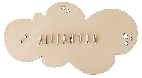 nagu® Personalisierte Holz Namen | Große Dekotafel für Babyzimmer, Kinderzimmer Junge oder Mädchen | Selbstklebende Buchstaben zum Personalisieren von Namen, Wanddekoration