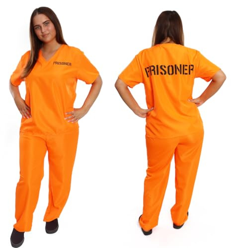 Erwachsene Damen Gefangenen Sträfling Kostüm - X-Large - Orange Gefangener Top, passende orange Hose - Cops & Räuber Halloween Verkleidung