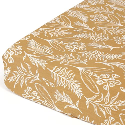 GRSSDER Weiches Musselin-Bettlaken für Kinderbett, 1 Packung, 100 % Baumwolle, für Jungen und Mädchen, passend für Standard-Kinderbett-Matratzen 132,1 x 71,1 cm, sicher und kuschelig, gelbe Blätter