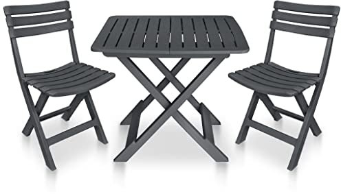 Gartenmöbel-Sets, Outdoor-Möbel, 3-teilig, faltbar, Bistro-Set, Kunststoff, anthrazit