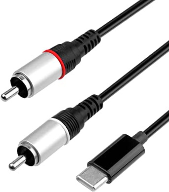 BRIEFCEC USB-C-auf-Cinch-Audiokabel, 1 m, Typ C auf Cinch-Kabel, Stereo, Phono, rot-weiß, Y-Splitter-Adapterkabel für Handy, Tablet, Heimkino, Verstärker, Lautsprecher usw. (1 m, schwarz)