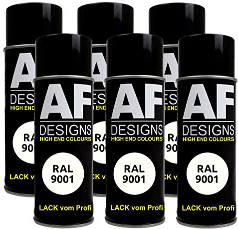Alex Flittner Designs Lackspray RAL 9001 CREMEWEISS glänzend 6x 400ml Spraydose Buntlack Autolack