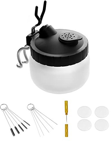 QWORK® Kit de Limpiador aerografo, Bote de Limpieza con Soporte, 5 cepillos de Limpieza, 5 Agujas de Limpieza, 1 rasqueta de Limpieza