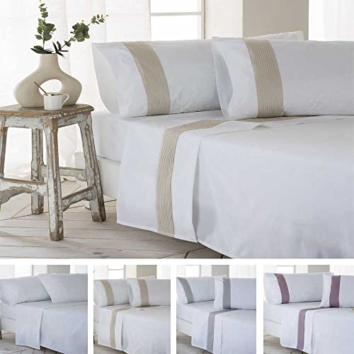 COTTON ARTean Juego sabanas Cama 90 PERCAL 180 Hilos GORBEA Beige