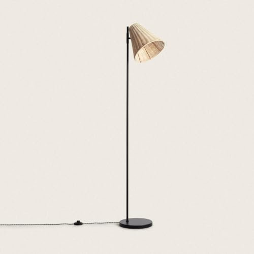 LEDKIA LIGHTING Stehlampe aus Metall und Rattan Cesto Schwarz E27