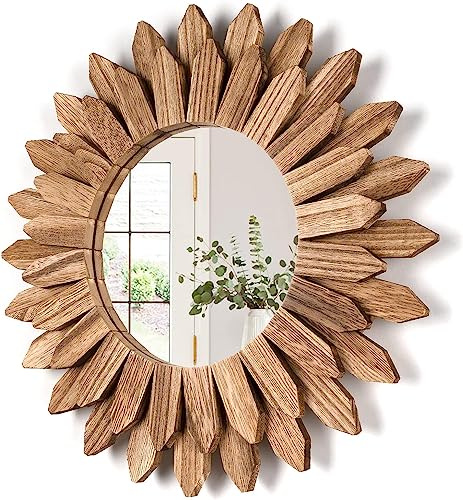Emfogoo Bohême Miroirs Muraux Décoratifs pour Décorer la Maison, la Chambre et Le Salon, Cadeaux pour Décoration Murale, Miroir Mural Rond avec Cadre en Bois