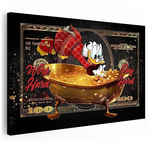 Artmazing | Quadro da parete XXL 60 x 45 cm su tela | Dagobert 100 dollari | Telaio in legno massello certificato FSC | Stampa artistica di qualità per soggiorno, camera da letto