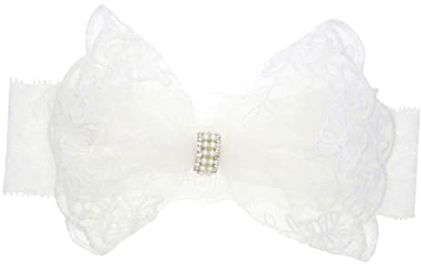 Toyvian Pearl and Rhinestone Lace Bow Headband for Baby Girls White Infant Hairband Suitable for Baby Shower Birthday Party Photo Props