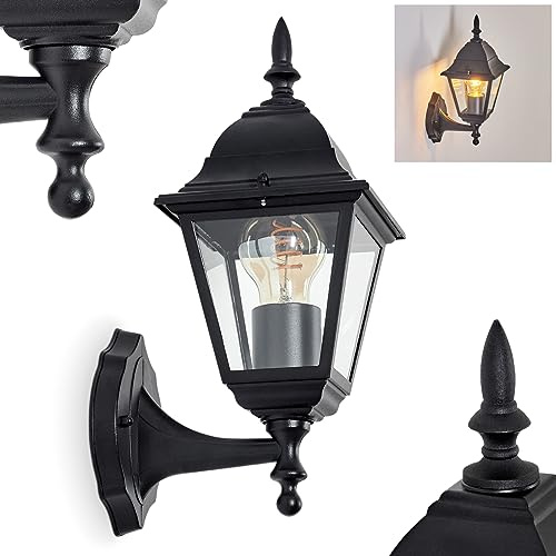 HOFSTEIN Außenwandleuchte Naofe, Außenwandlampe aus Metall/Glas in Schwarz/Klar, moderne Wandleuchte Up im Retro/Vintage/Landhaus-Design, E27, IP44, Eingangsbereich, Haustür, Terrasse, Hof