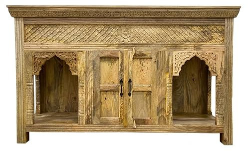 Oriental Galerie Konsolentisch Priya Indische Kommode Sideboard aus Mangoholz mit Schnitzerei Konsole Natur Holz 165 cm